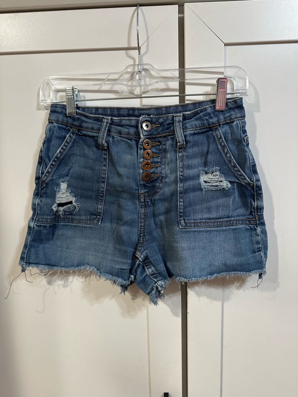 Women’s Sz 1 Distressed High Rise Denim Shorts - Blue